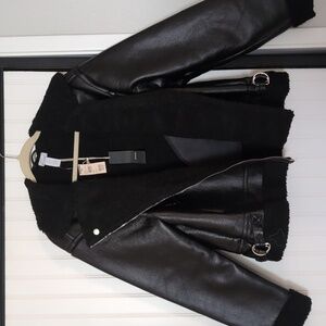 Sherpa lined faux leather moto jacket
